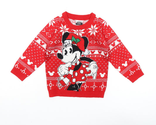 Disney Boys Red Minnie Mouse Christmas Pullover Jumper 2-3 Years