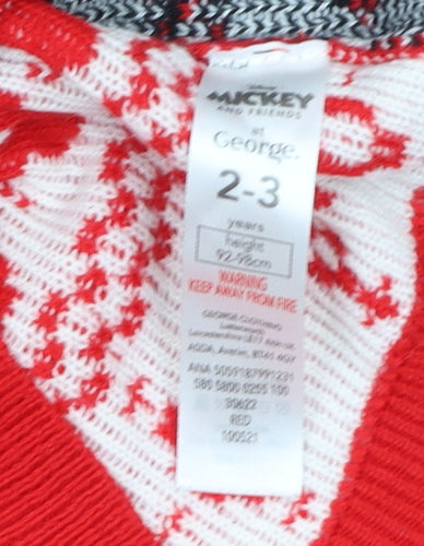 Disney Boys Red Minnie Mouse Christmas Pullover Jumper 2-3 Years