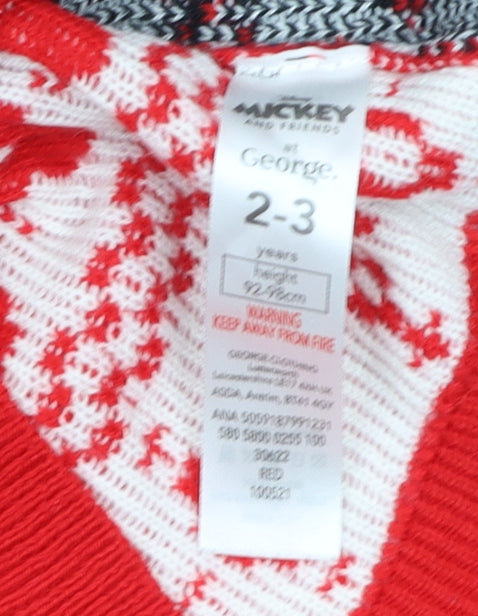 Disney Boys Red Minnie Mouse Christmas Pullover Jumper 2-3 Years