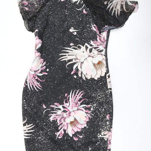 Next Women's Black Floral Bodycon Dress Size 12