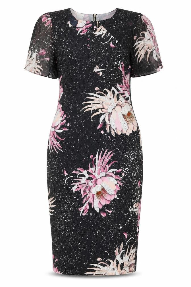 Front view of Next Women's Black Floral Bodycon Dress, size 12