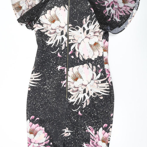 Next Women's Black Floral Bodycon Dress Size 12