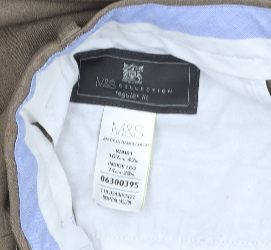 Marks and Spencer Men's Brown Chino Trousers Size 42 Regular