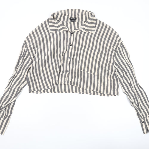 Boohoo Women's Multicoloured Striped Cropped Blouse Size 16