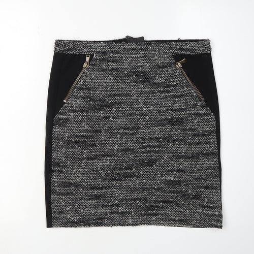 Oui Women's Black Grey Zip Pencil Skirt, Size 12