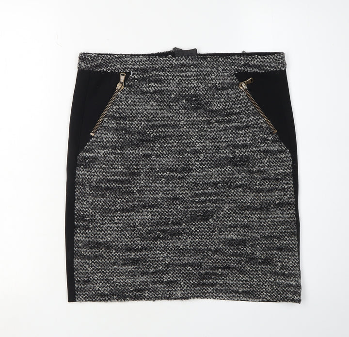 Oui Women's Black Grey Zip Pencil Skirt, Size 12