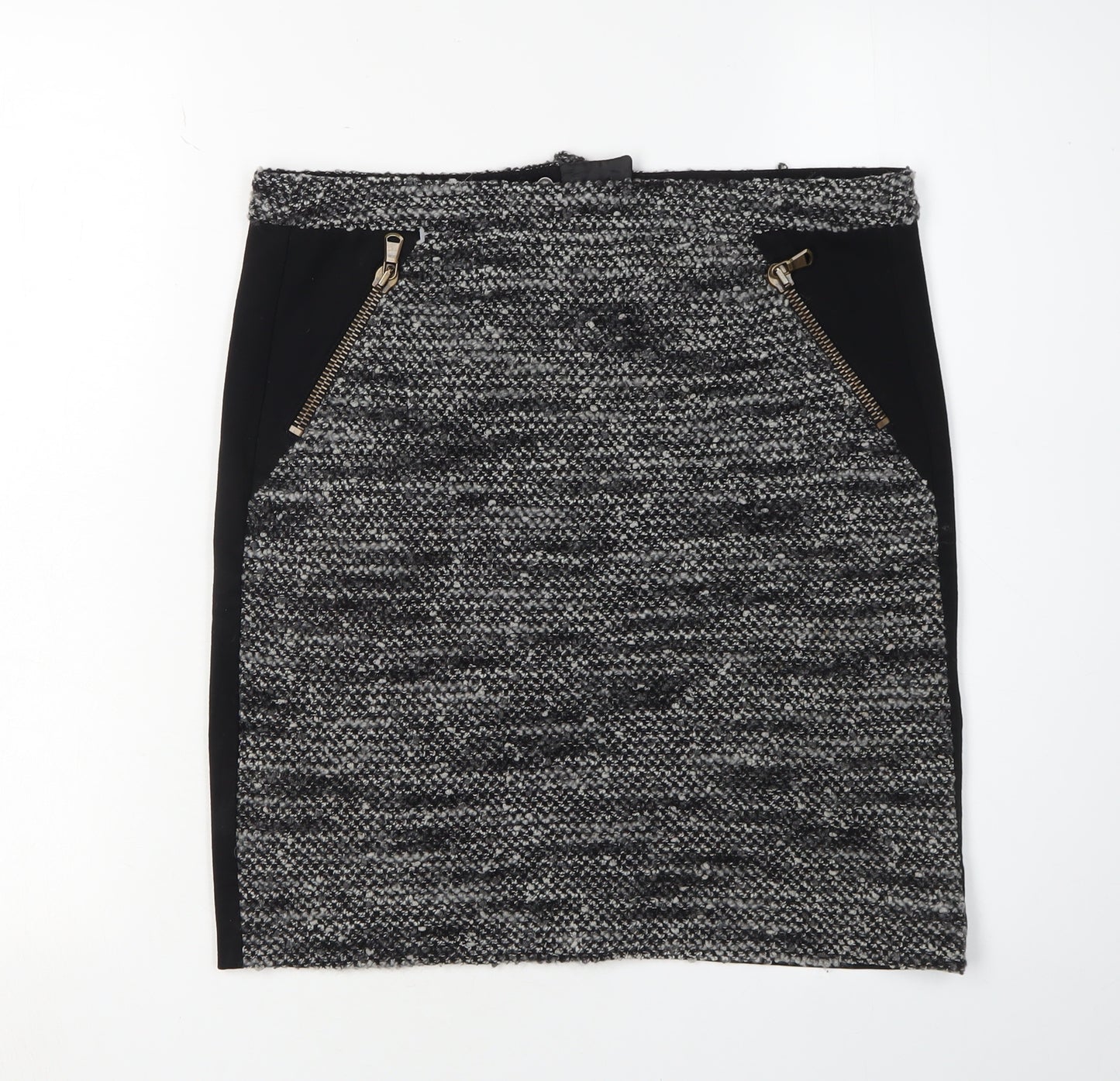 Oui Women's Black Grey Zip Pencil Skirt, Size 12