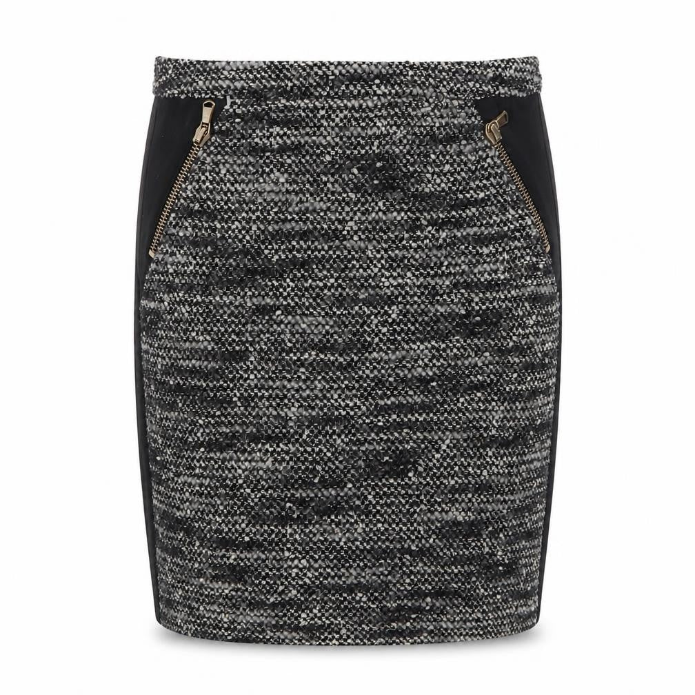 Front view of Oui Women's Black Grey Zip Pencil Skirt, size 12