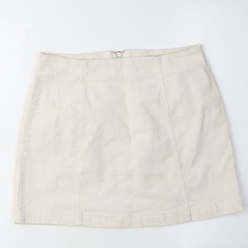 Forever 21 Women's White Corduroy Skirt, L, Zip Detail