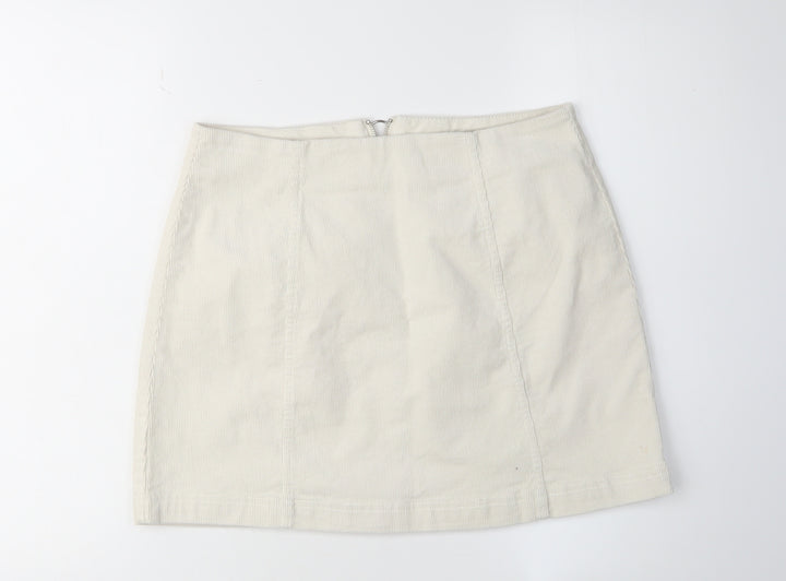 Forever 21 Women's White Corduroy Skirt, L, Zip Detail
