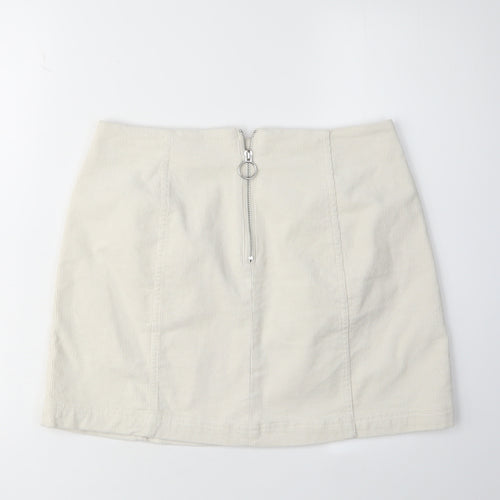 Forever 21 Women's White Corduroy Skirt, L, Zip Detail