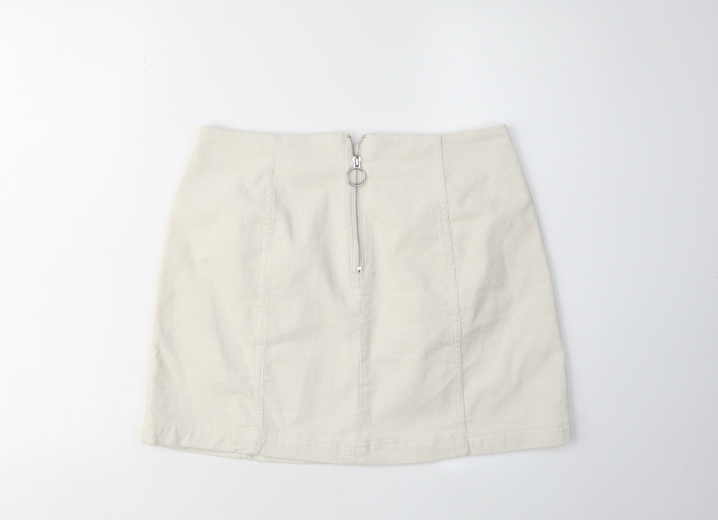 Forever 21 Women's White Corduroy Skirt, L, Zip Detail