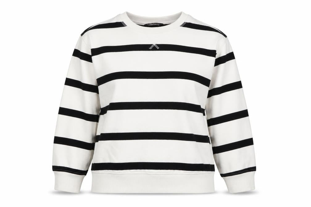 Front view of Marks & Spencer Women Ivory Striped Pullover Sweatshirt, size 14