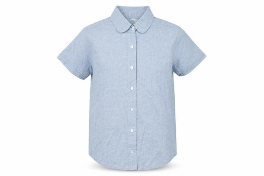 Front view of American Apparel unisex kids blue casual shirt, 2-3 years