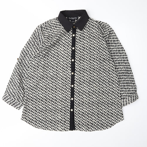 Mix Nouveau Women's Black Geometric Button-Up Shirt S