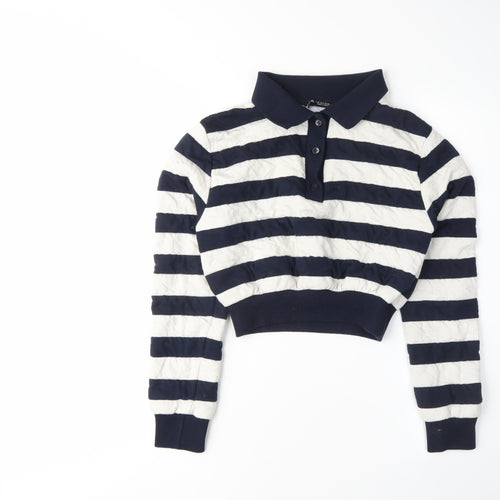 Zara Women's Blue Striped Henley Sweatshirt S