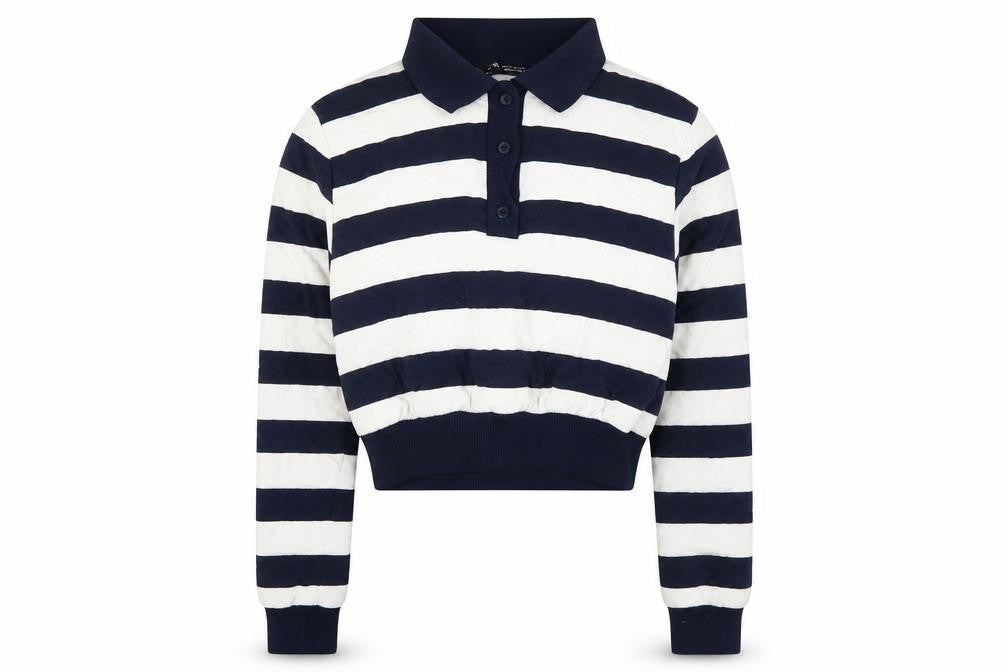 Front view of Zara Women's Blue Striped Henley Sweatshirt S