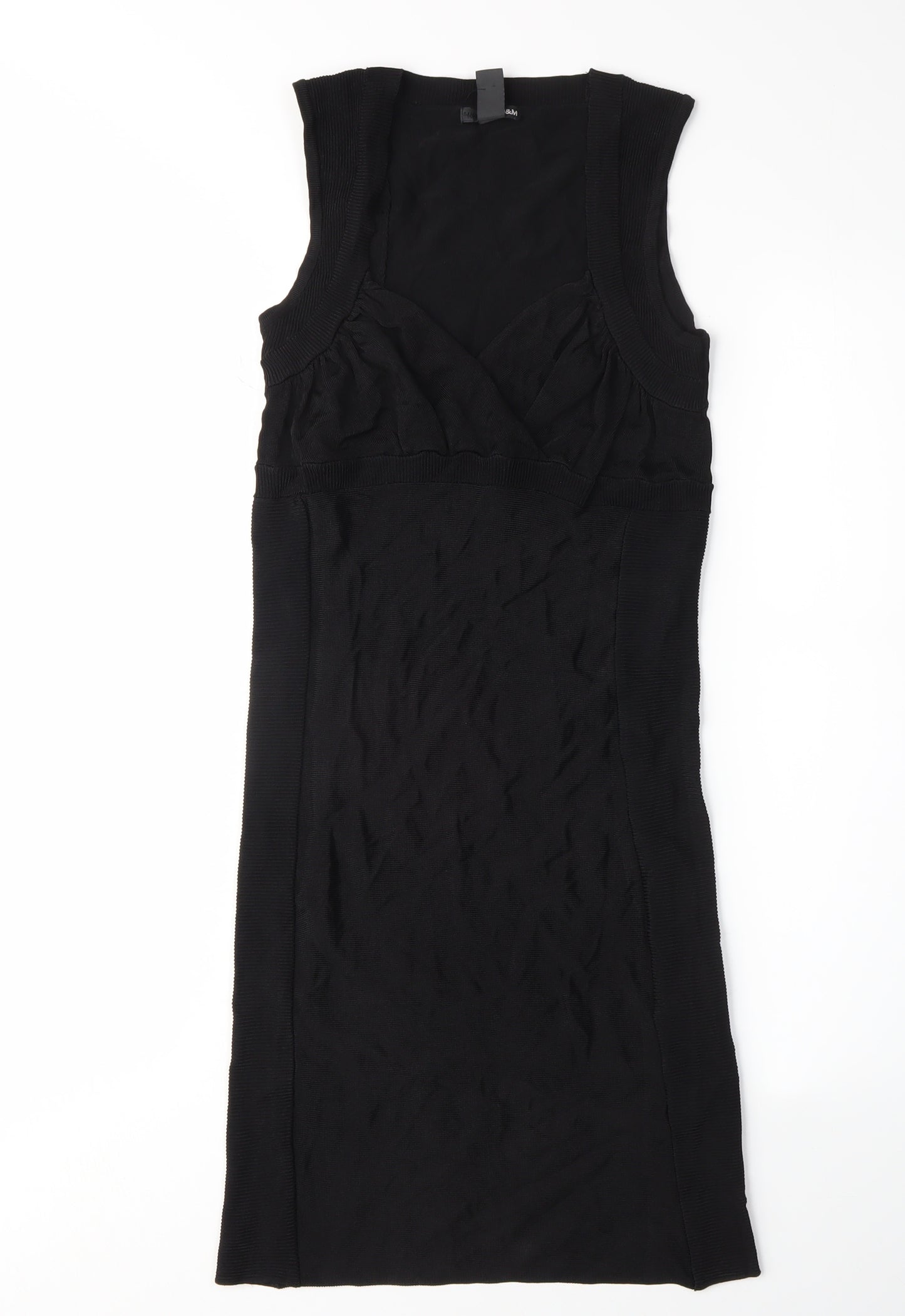 H&M Women's Black Bodycon Midi Dress, S, V-Neck