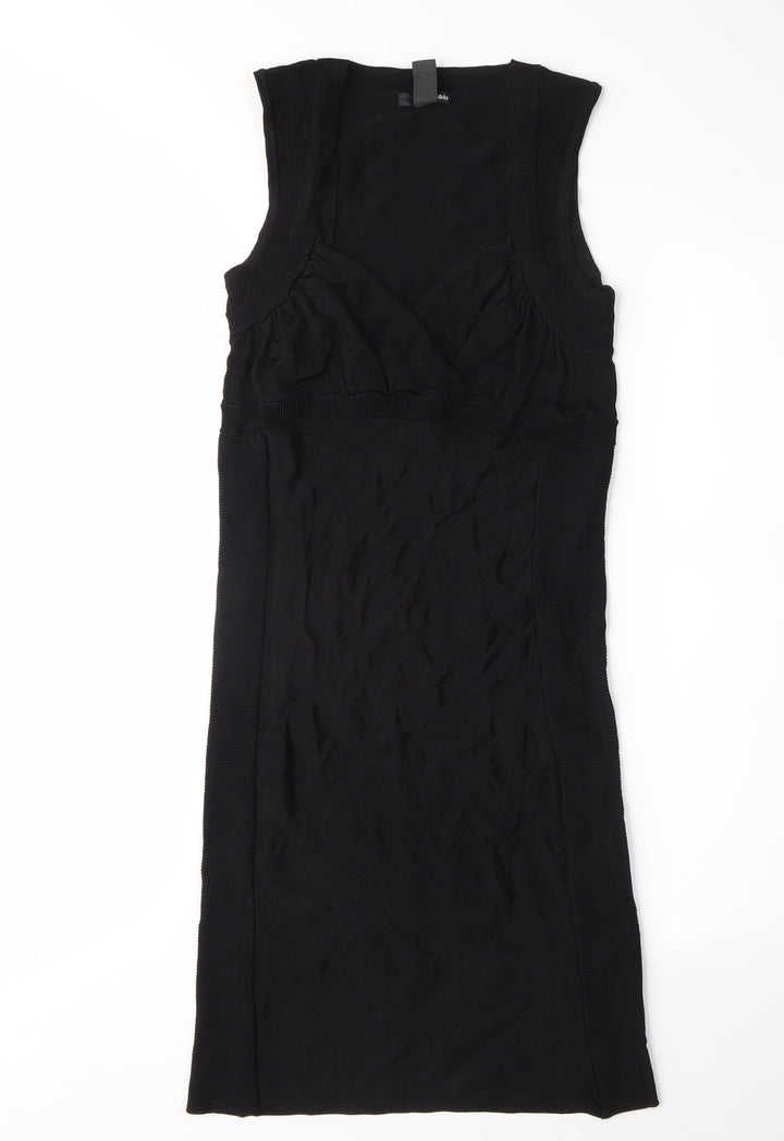 H&M Women's Black Bodycon Midi Dress, S, V-Neck