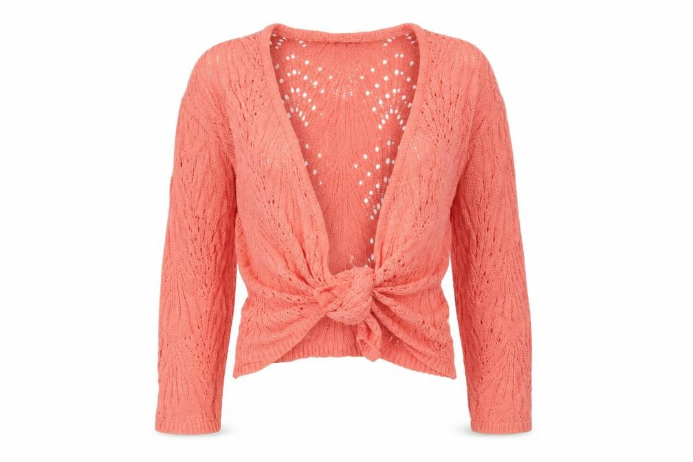 Front view of David Emanuel Women's Pink Open-Knit Cardigan XS