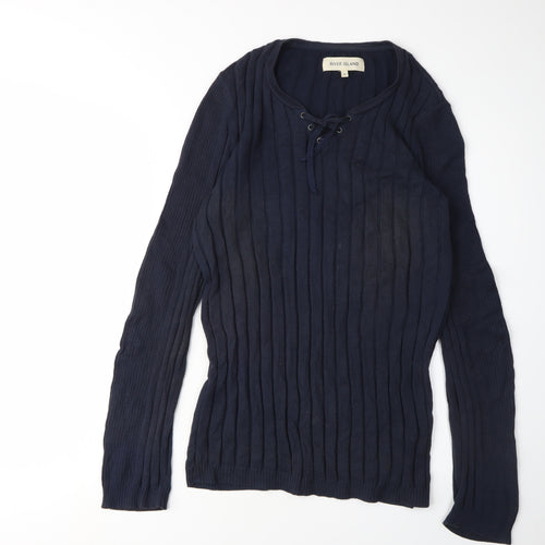 River Island Women's Blue Cable Knit Pullover Jumper M