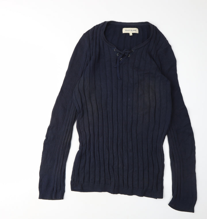 River Island Women's Blue Cable Knit Pullover Jumper M