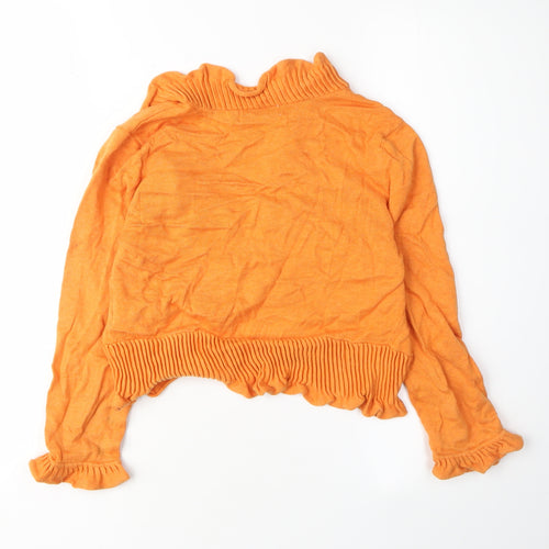 Maccine Women's Orange Ruffle Cardigan Knit M