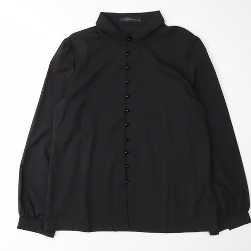 Zanzea Women's Black Collared Long Sleeve Blouse M