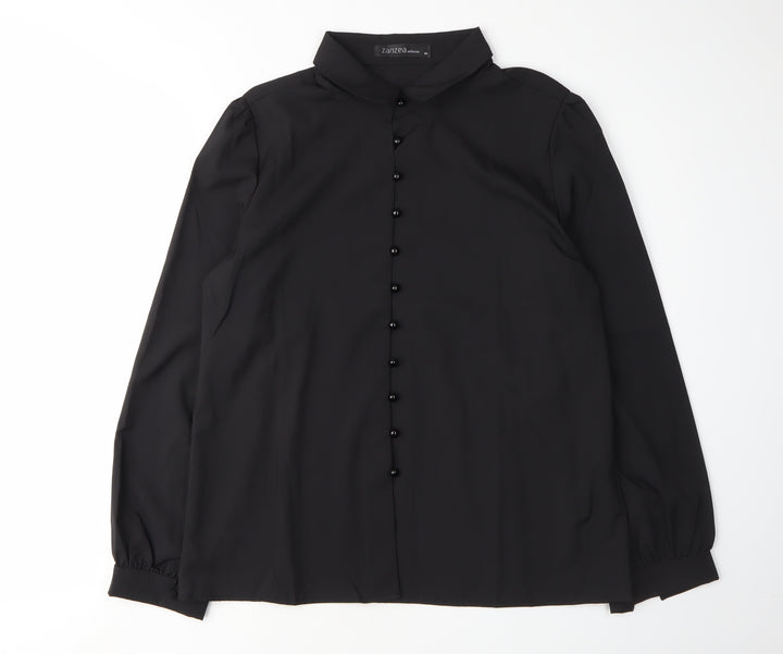 Zanzea Women's Black Collared Long Sleeve Blouse M