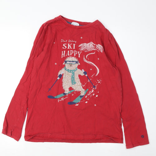 FatFace Girls Red Ski Happy Long Sleeve T-Shirt 12-13 Years