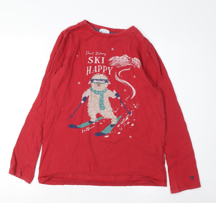 FatFace Girls Red Ski Happy Long Sleeve T-Shirt 12-13 Years