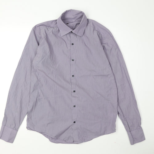 Reiss Men's Purple Striped Long Sleeve Shirt L