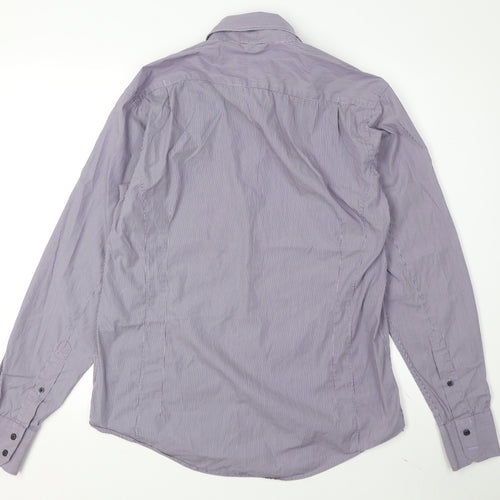 Reiss Men's Purple Striped Long Sleeve Shirt L