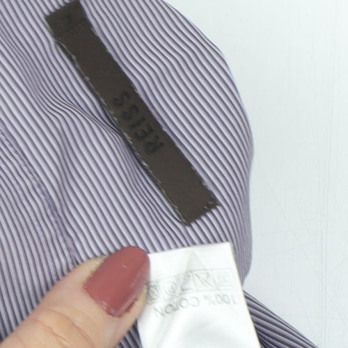 Reiss Men's Purple Striped Long Sleeve Shirt L