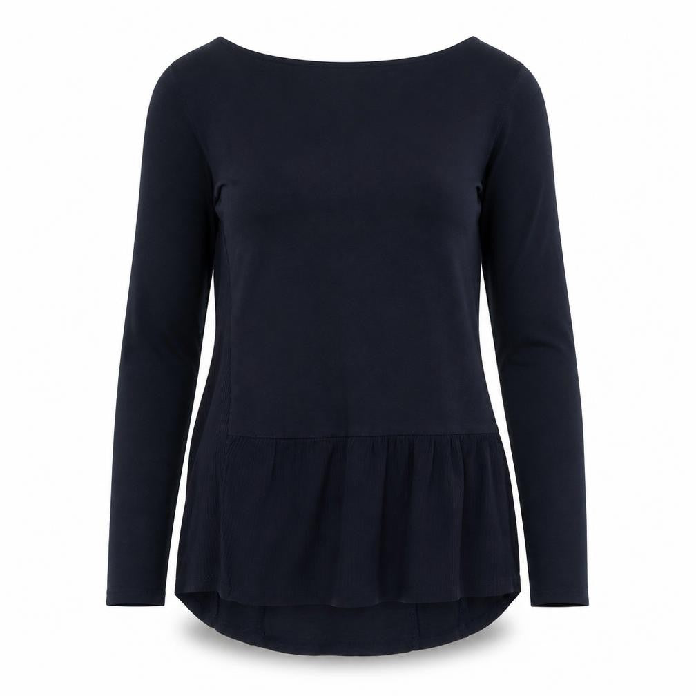 Front view of FatFace Women's Blue Boat Neck Long Sleeve Top