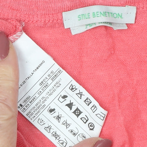 Benetton Women's Pink Linen T-Shirt Size M Classic
