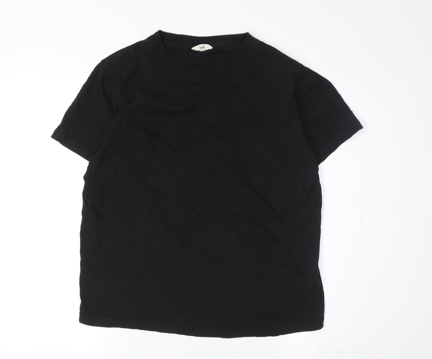 Hush Men's Black Cotton Crew Neck T-Shirt, Size S