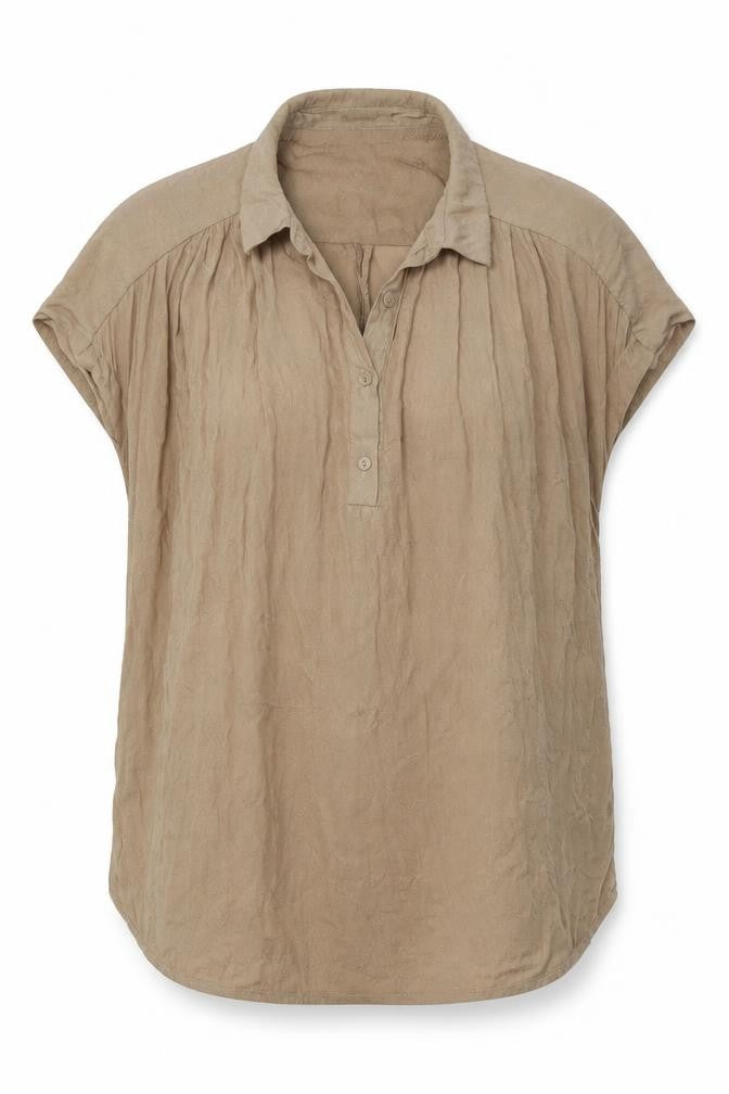 Front view of Promod Women's Beige Short Sleeve Blouse, size 10