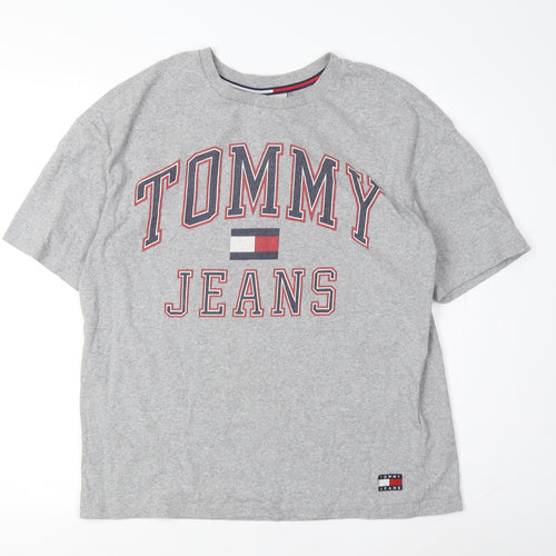 Tommy Jeans Men's Grey Logo T-Shirt - Small, Regular Fit