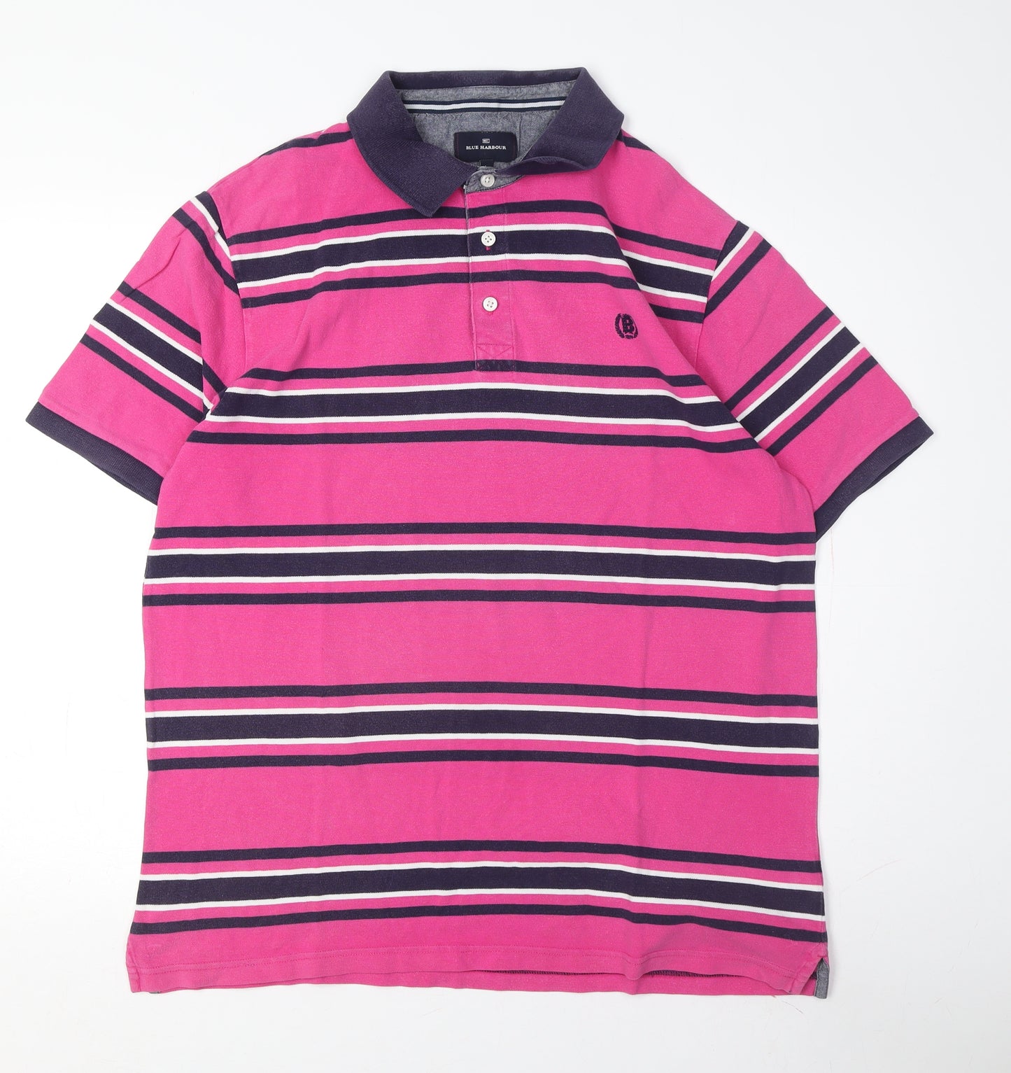 Marks and Spencer Men's Pink Striped Polo Shirt L