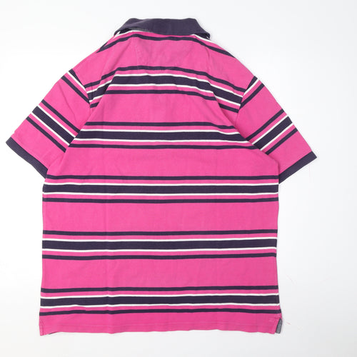 Marks and Spencer Men's Pink Striped Polo Shirt L