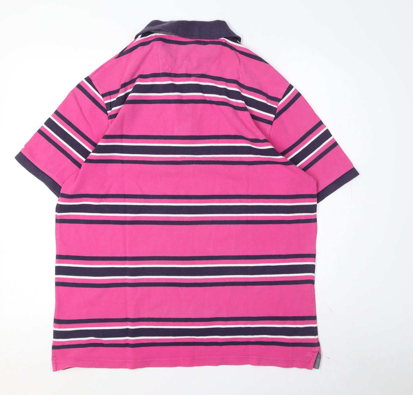 Marks and Spencer Men's Pink Striped Polo Shirt L