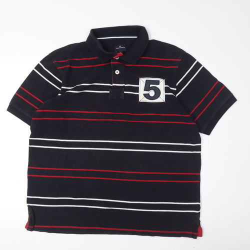 Marks and Spencer Men's Black Striped Polo L Cotton