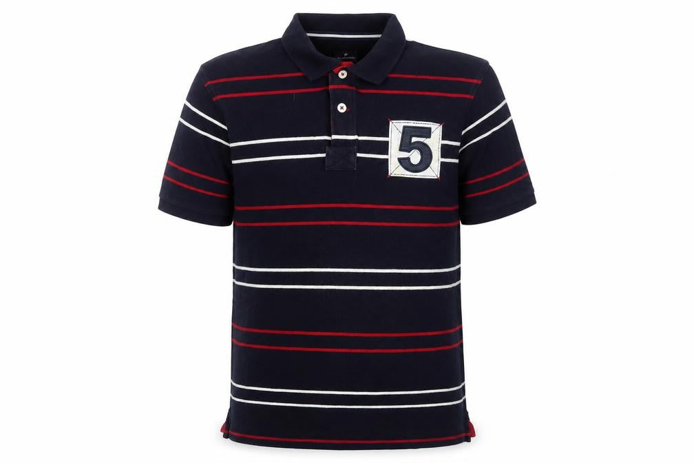 Front view of Marks & Spencer Men's Black Striped Polo L Cotton