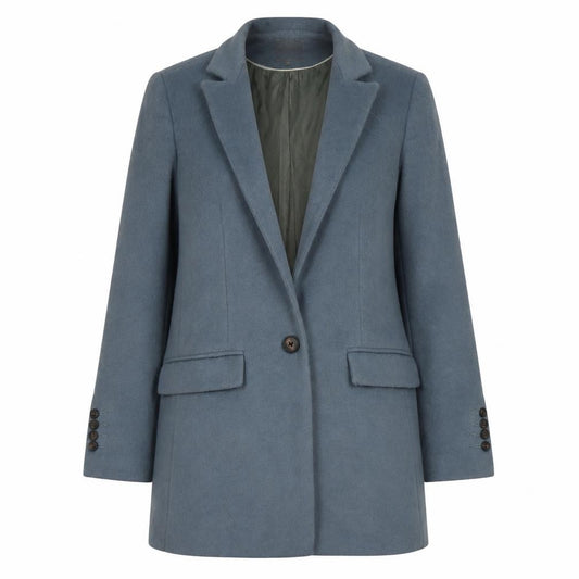 Front view of Next Women's Blue Coat, size 12, Warm Polyester Wool Blend