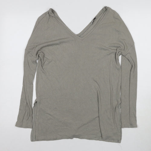 Oxxo Grey V-Neck Long Sleeve Women's Top, Size S