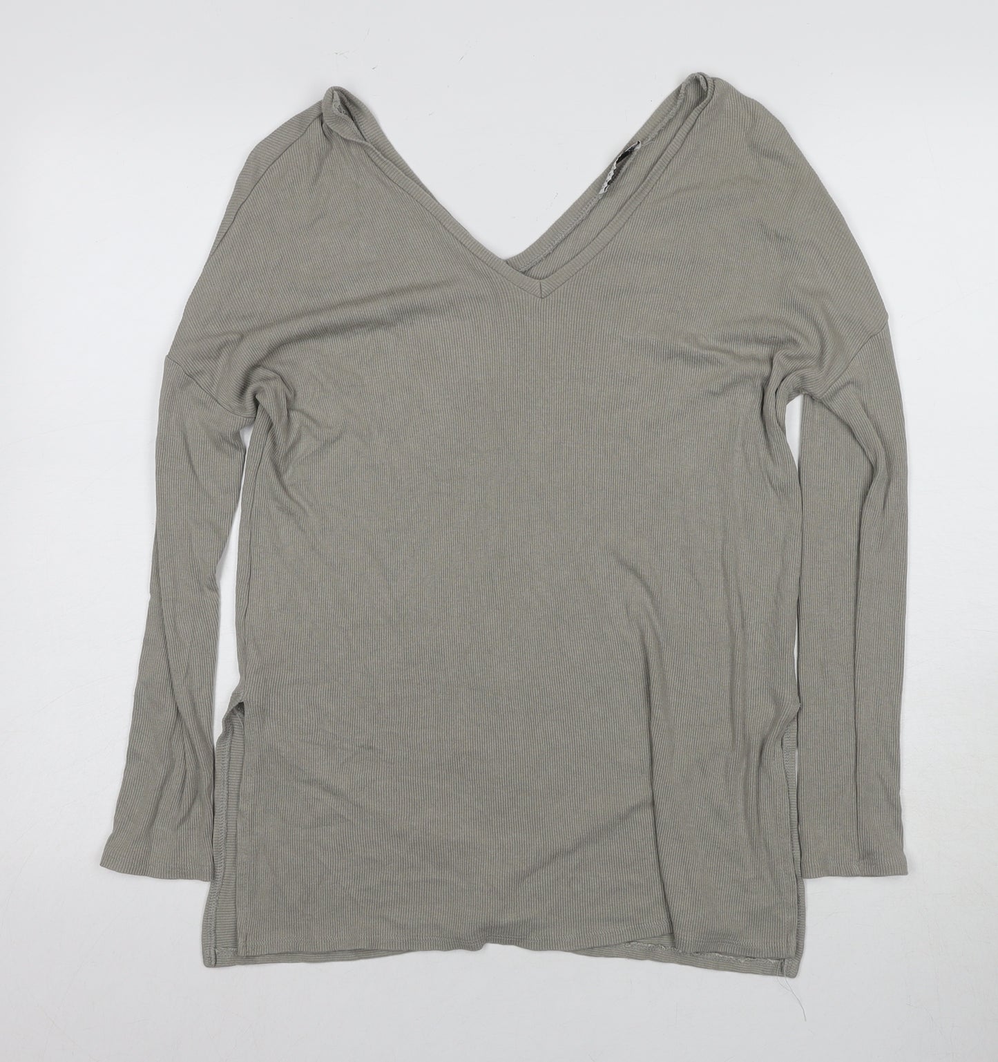 Oxxo Grey V-Neck Long Sleeve Women's Top, Size S
