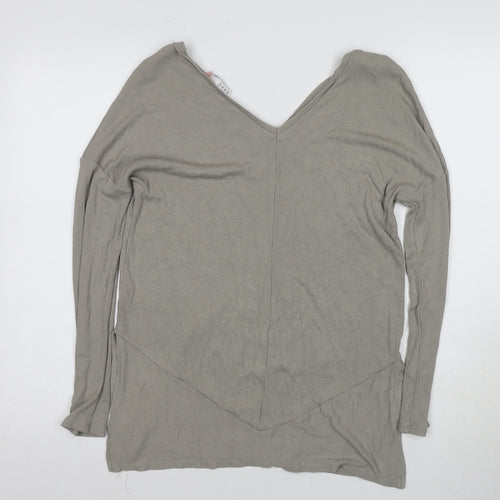 Oxxo Grey V-Neck Long Sleeve Women's Top, Size S