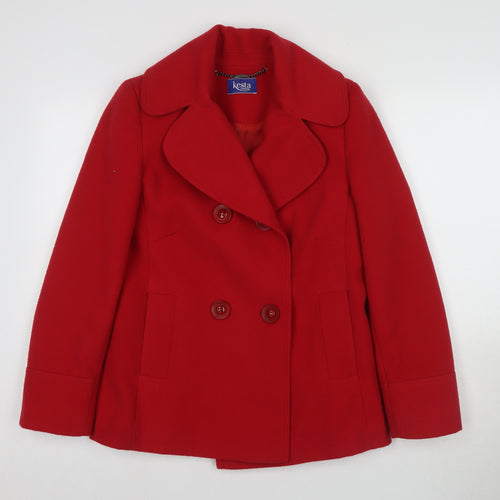 Kesta London Women's Red Pea Coat, Size 8, Buttoned Style