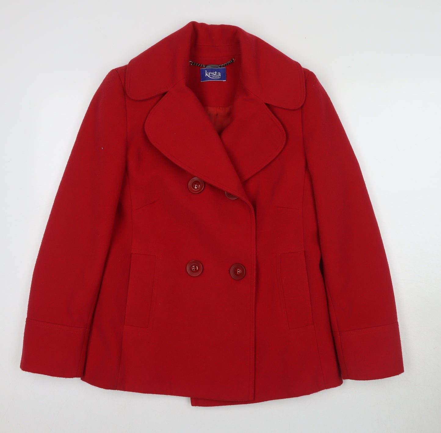 Kesta London Women's Red Pea Coat, Size 8, Buttoned Style